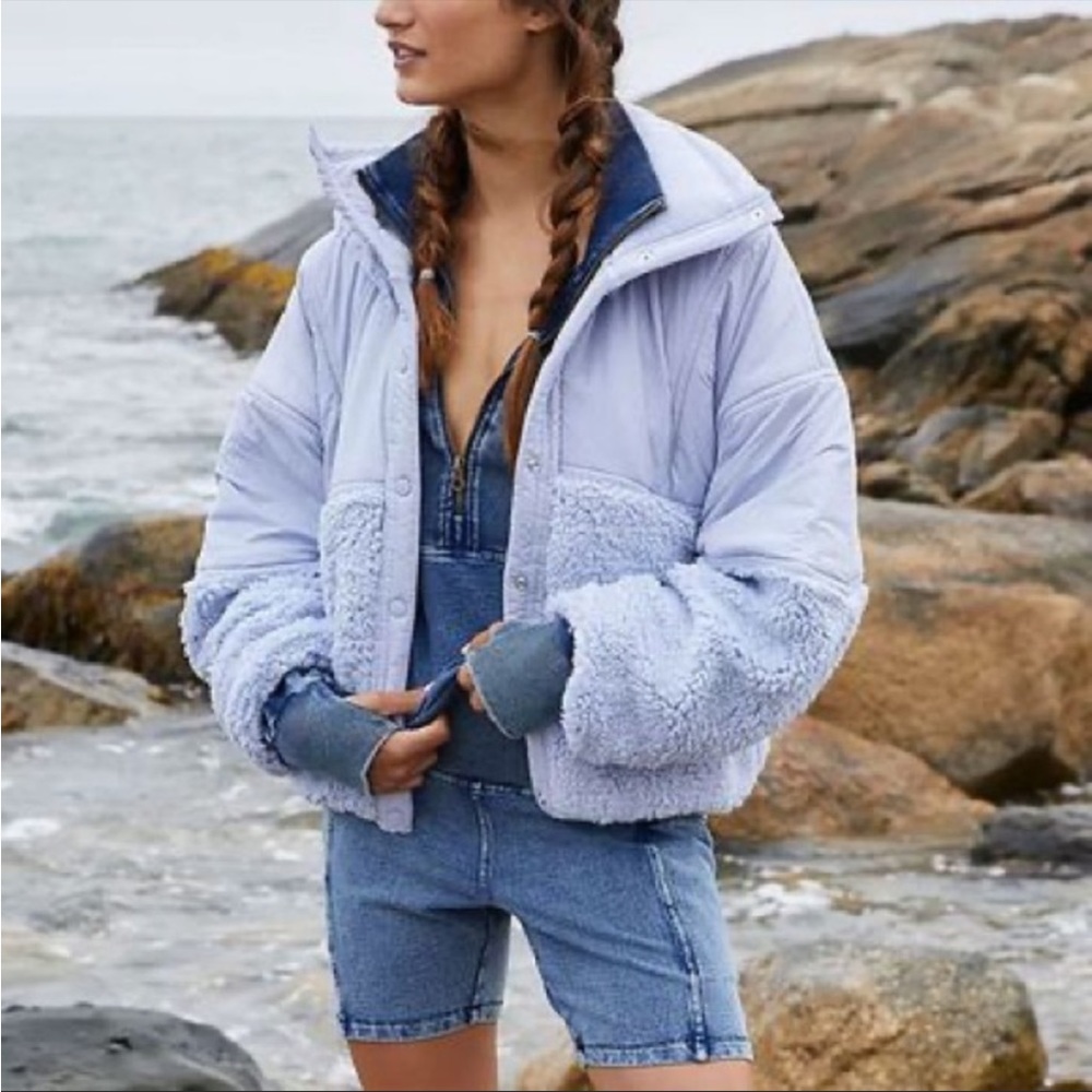 NEW Free People Movement Adventure Awaits Fleece Puffer Jacket S Lavender